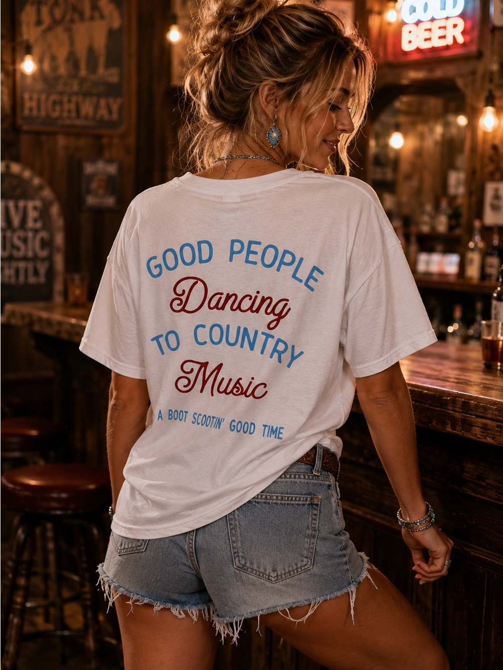 🤠 Sweet Claire Good People Dancing Country Music Oversized Tee S/M 100% COTTON